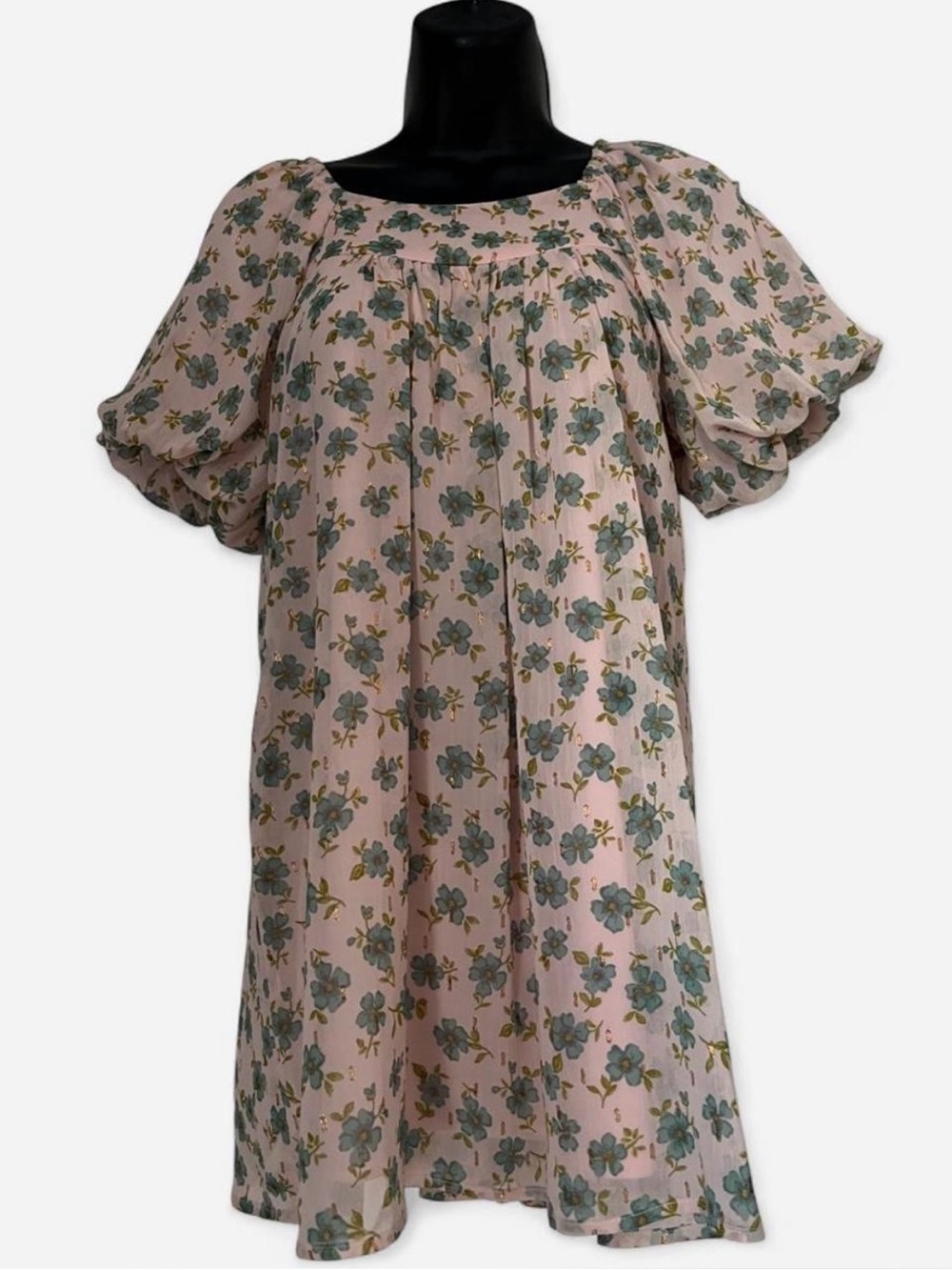 Big Girl’s Pink Floral Puff-Sleeve Tunic Dress